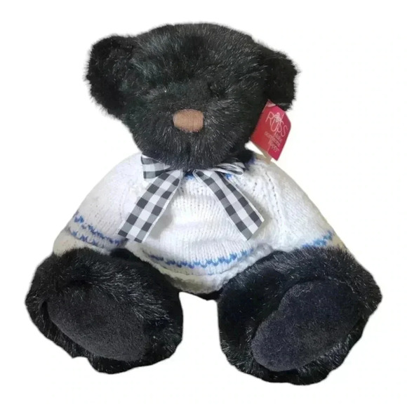 Vintage Russ Berrie Black Teddy Bear Plush – 12" 2005 Handknit Sweater - Picture 1 of 10